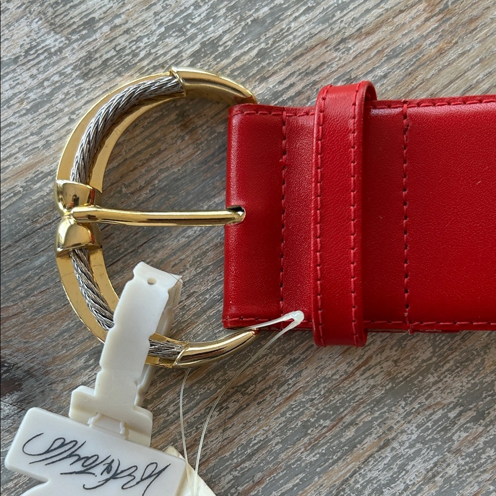 Lord & Taylor Red Belt with Gold/silver cable Buckle Vintage